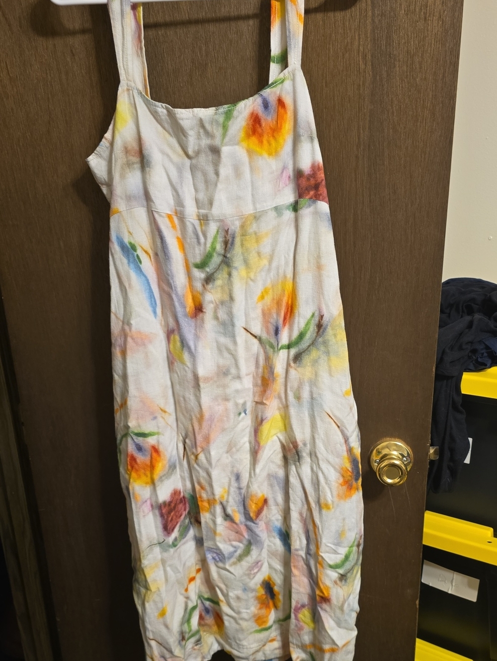Pilcro White Linen-Blend Midi Dress with Multicolor Floral Wash